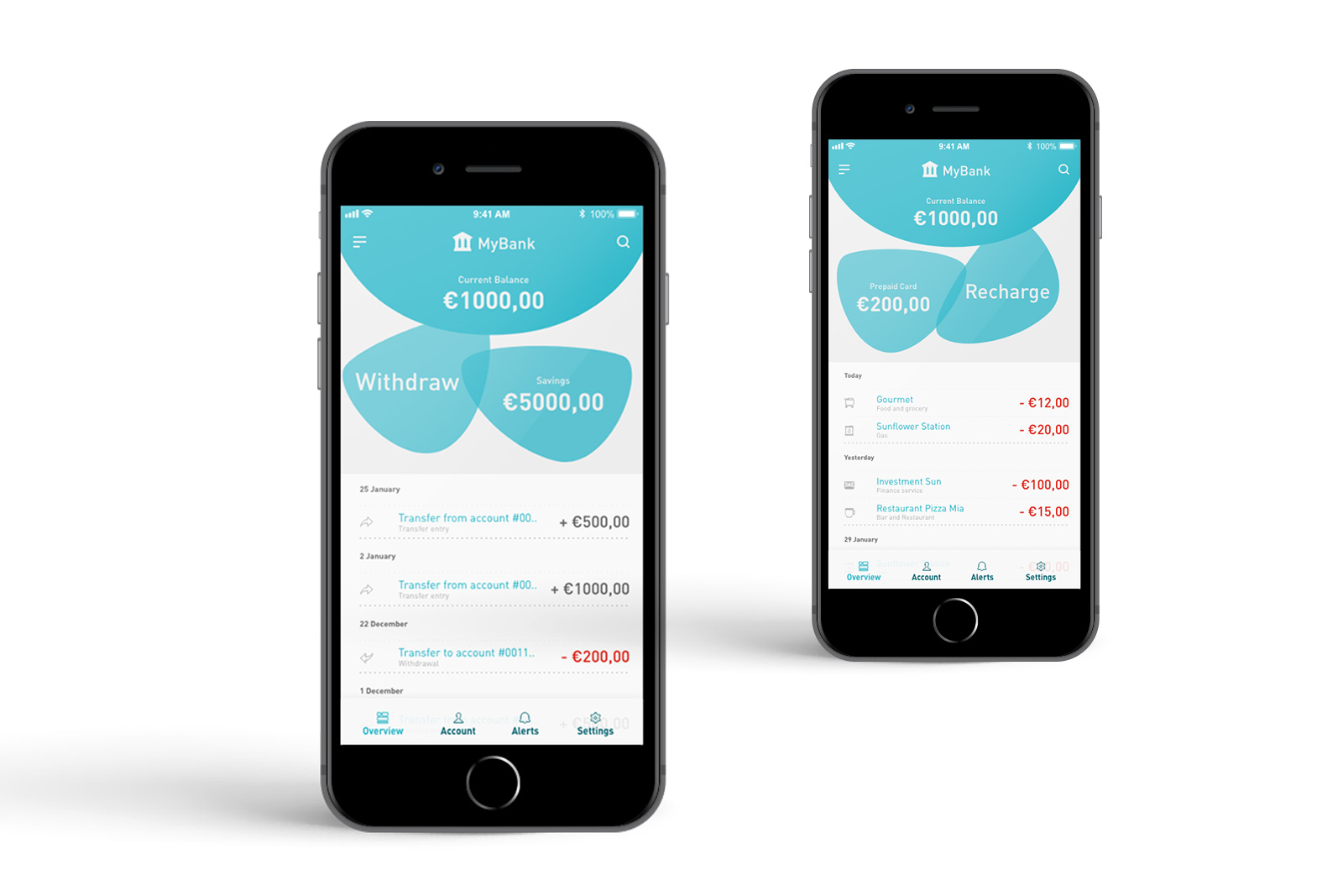 Screenshots MyBank mobile web pages